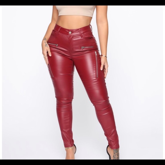Burgundy Faux leather Pants - Picture 1 of 3